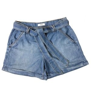Kensie Blue Denim Rolled Hem Belted Chambray Shorts Size 4